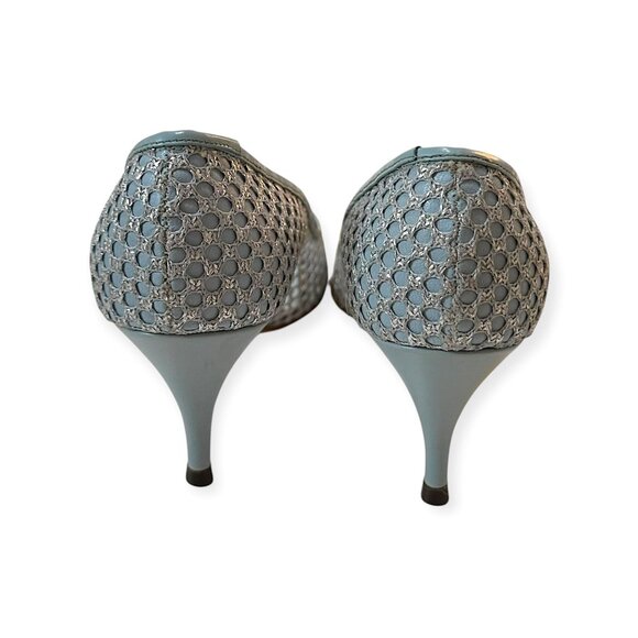 1960s Vintage Deadstock Joseph LaRose Mesh Kitten Heels  7 AA Blue Silver, USA - Picture 6 of 11